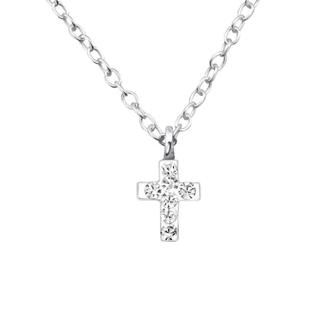 Children's Sterling Silver 'Cross with Crystal' Stud Earrings