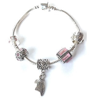Baby Girl's Christening Keepsake 'Little Angel Daughter' Silver Plated Charm Bead Bracelet