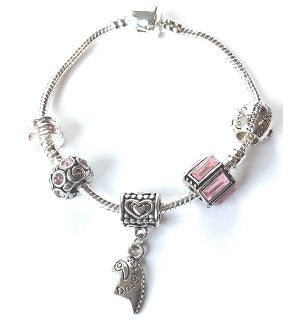 Teenager's 'Daughter Half Heart Pink Sparkle' Silver Plated Charm Bracelet
