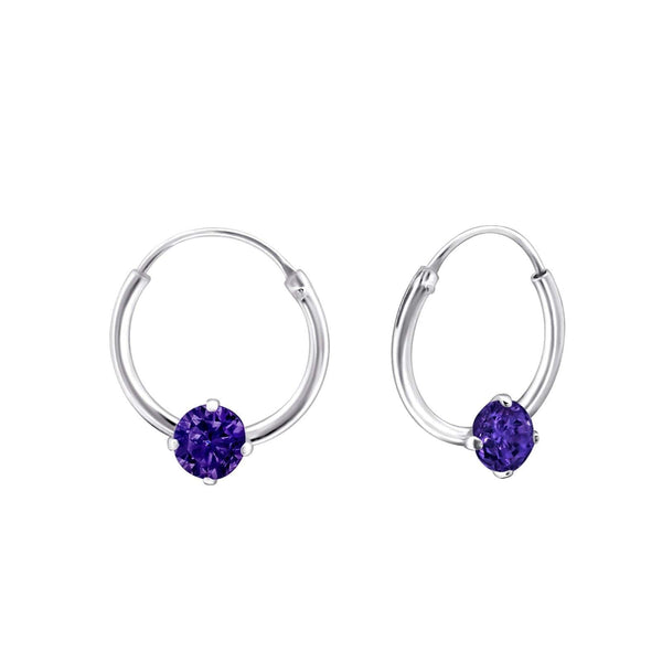 Children's Sterling Silver 'February Birthstone' Hoop Earrings