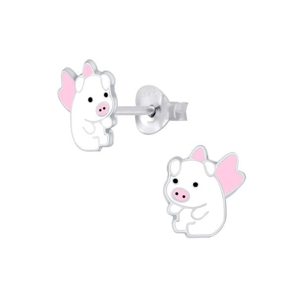 Children's Sterling Silver Origami Pig Stud Earrings
