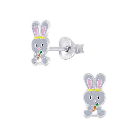 Children's Sterling Silver 'Easter Bunny Rabbit and Carrot' Stud Earrings