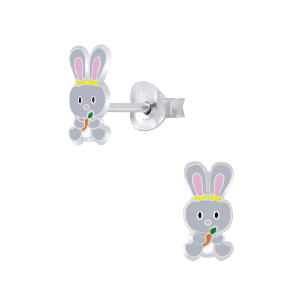 Children's Sterling Silver 'Grey Easter Bunny' Stud Earrings