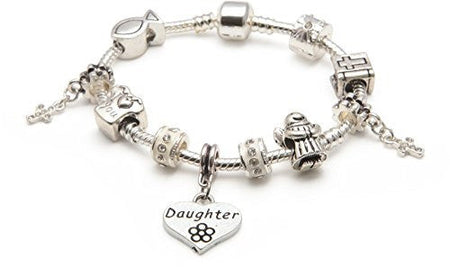 Baby Girl's Christening Keepsake 'Granddaughter' Silver Plated Charm Bead Bracelet