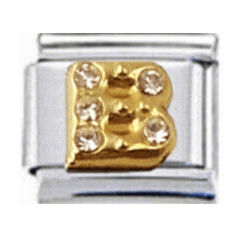Stainless Steel 9mm Shiny 'Crystal Letter B' Link for Italian Charm Bracelet