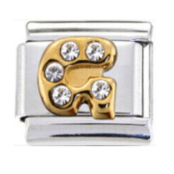 Stainless Steel 9mm Shiny 'Crystal Letter G' Link for Italian Charm Bracelet