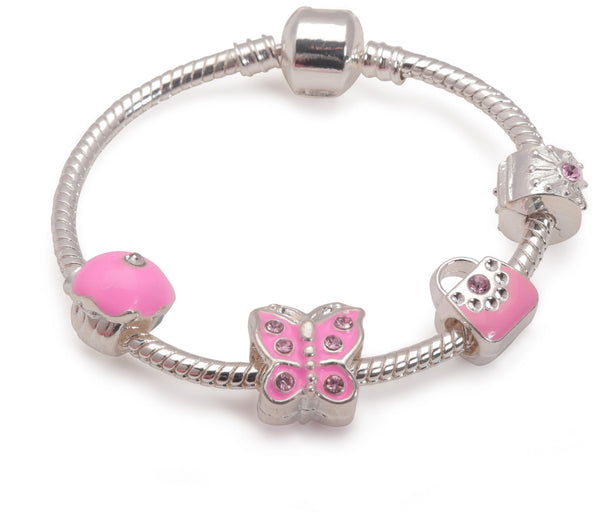 Children's 'Pretty In Pink' Silver Plated Charm Bead Bracelet