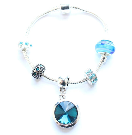 Adult's 'April Birthstone' Diamond Coloured Crystal Silver Plated Charm Bead Bracelet