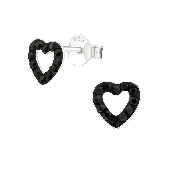 Children's Sterling Silver 'Jet Black Crystal Love Heart' Stud Earrings