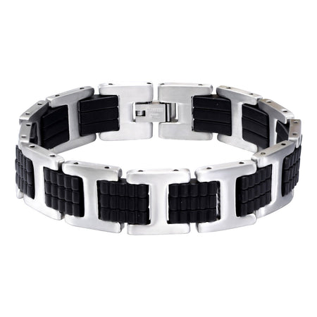 Men's 'Chicago' High Polish Stainless Steel and Leather Cross Tag Bracelet