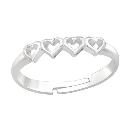 Children's Sterling Silver Adjustable 'Pink Hearts' Ring