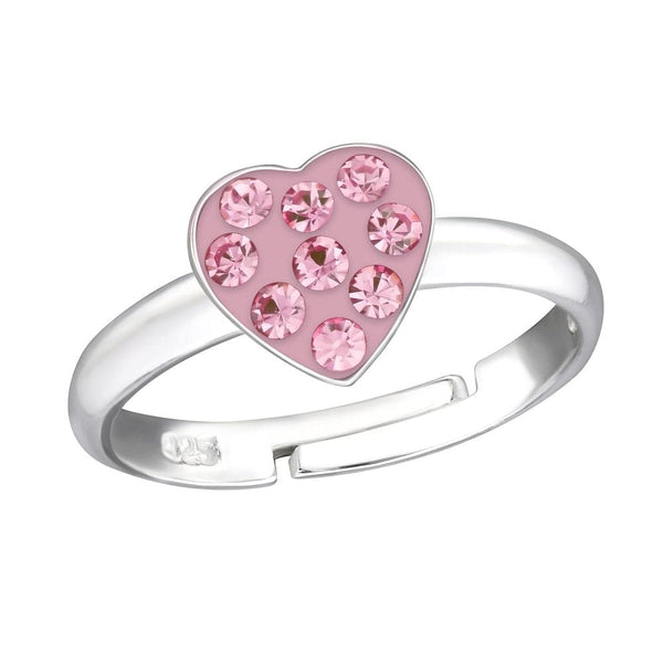 Children's Sterling Silver Adjustable 'Pink Love Heart Sparkle' Ring