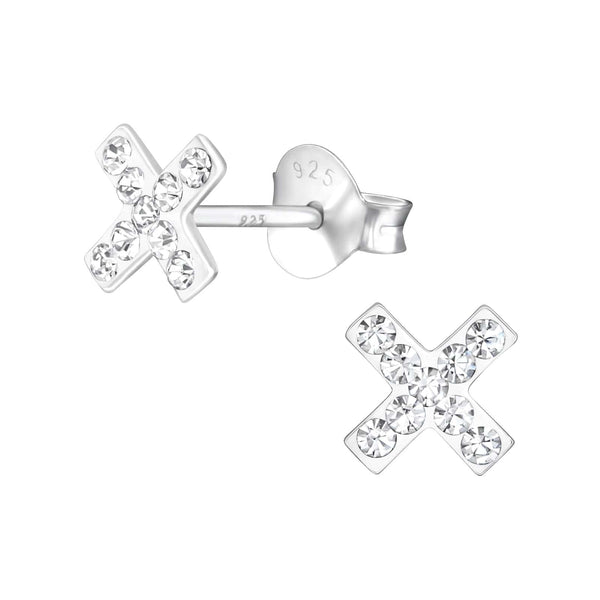 Children's Sterling Silver 'Letter X' Crystal Stud Earrings