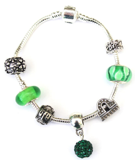 Adult's 'May Birthstone' Emerald Coloured Crystal Silver Plated Charm Bead Bracelet