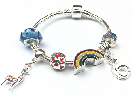 Children's 'Magical Unicorn 4th Birthday' Silver Plated Charm Bead Bracelet