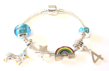 Children's 'Magical Unicorn 10th Birthday' Silver Plated Charm Bead Bracelet