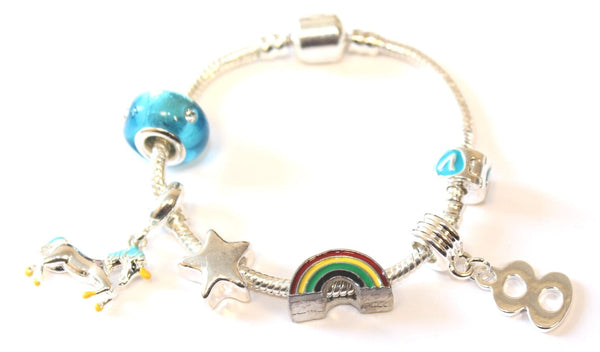 unicorn jewellery, unicorn bracelet, 8th birthday gifts girl and charm bracelet gifts for 8 year old girl