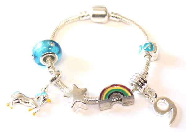 unicorn jewellery, unicorn bracelet, 9th birthday gifts girl and charm bracelet gifts for 9 year old girl
