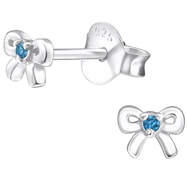 Children's Sterling Silver 'March Birthstone' Bow Stud Earrings