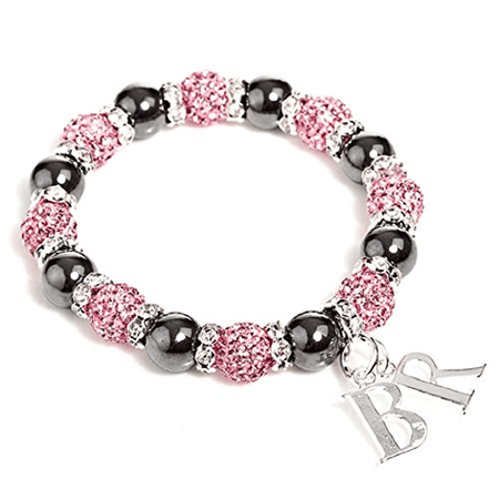 Designer Inspired 'Mayfair Starlet' Pink Czech Crystal and Haematite Stretch Bracelet. SIZE MEDIUM.