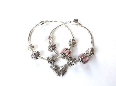 Adult's 'Mother Half Heart Pink Sparkle' Silver Plated Charm Bracelet