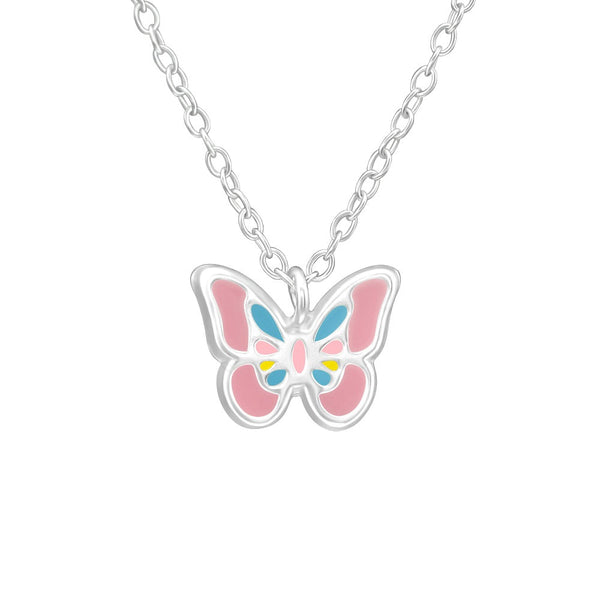 Children's Sterling Silver 'Pastel Butterfly' Pendant Necklace