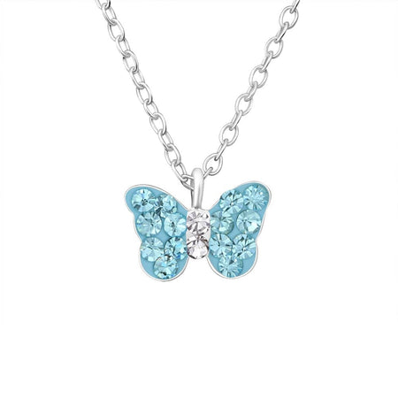 Children's Sterling Silver 'Pink Sparkle Butterfly' Crystal Pendant Necklace