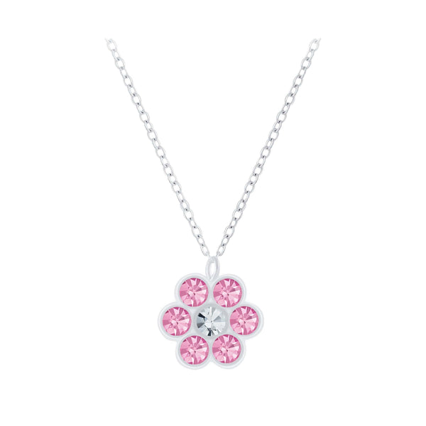 Children's Sterling Silver Pink Crystal Flower Pendant Necklace