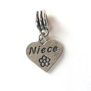 Silver Plated Niece Heart Drop Charm