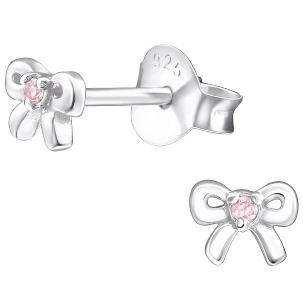 Children's Sterling Silver 'October Birthstone' Bow Stud Earrings