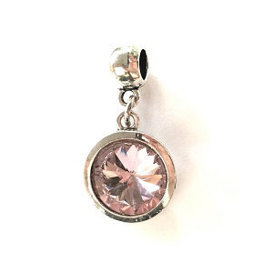 Adult's 'October Birthstone' Rose Coloured Crystal Silver Plated Charm Bead Bracelet