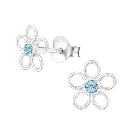 Children's Sterling Silver 'Flower with Crystal' Hoop Earrings