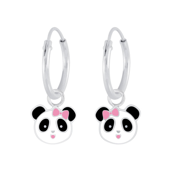 Children's Sterling Silver 'Panda with Bow' Hoop Earrings