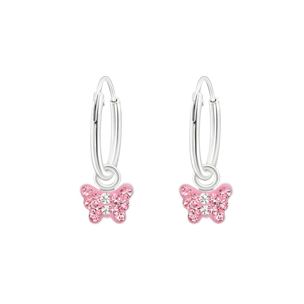 Children's Sterling Silver 'Pink Crystal Butterfly' Hoop Earrings