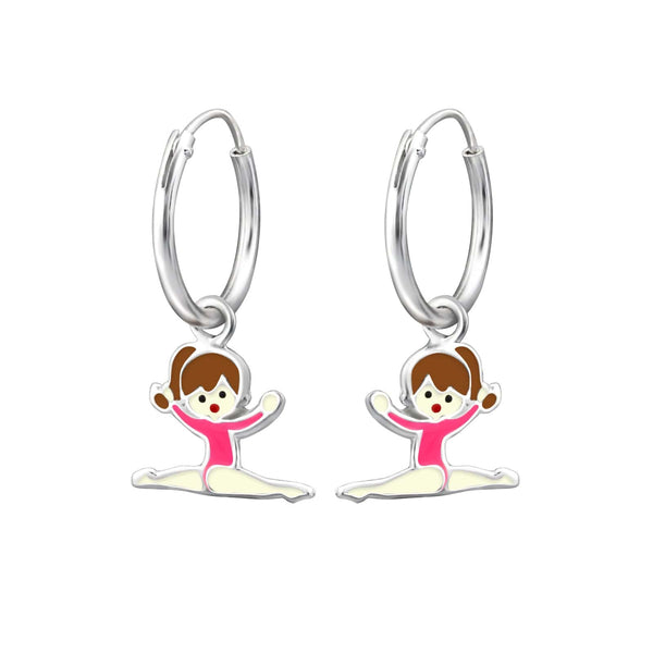 Children's Sterling Silver 'Gymnastic Girl' Hoop Earrings