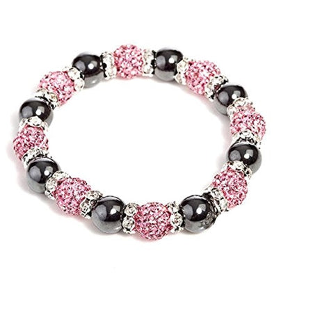 Designer Inspired 'Mayfair Starlet' Pink Czech Crystal and Haematite Stretch Bracelet