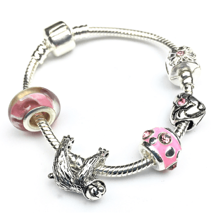 Children's 'Love and Kisses' Pink Leather Charm Bead Bracelet
