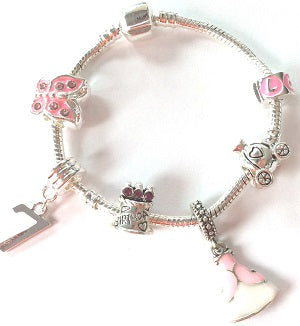 Children's 'Pink Princess 7th Birthday' Silver Plated Charm Bead Bracelet