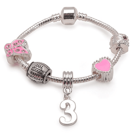 Children's 'Pink Princess 3rd Birthday' Silver Plated Charm Bead Bracelet