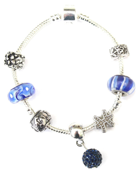 Children's 'March Birthstone' Aqua Coloured Crystal Silver Plated Charm Bead Bracelet