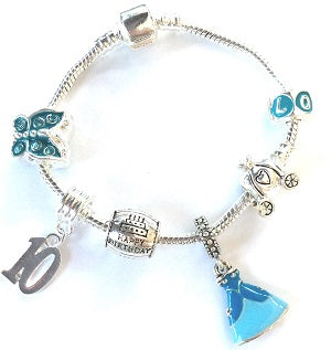 Children's Blue 'Happy 10th Birthday' Silver Plated Charm Bead Bracelet