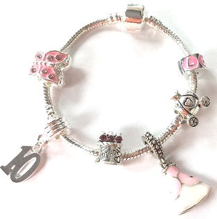 Children's Pink 'Happy 11th Birthday' Silver Plated Charm Bead Bracelet