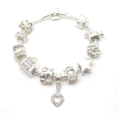Teenager's 'June Birthstone' Amethyst Coloured Crystal Silver Plated Charm Bead Bracelet