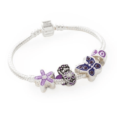 Children's 'September Birthstone' Sapphire Coloured Crystal Silver Plated Charm Bead Bracelet