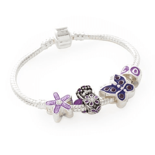 Children's 'Purple Fairy' Silver Plated Charm Bead Bracelet