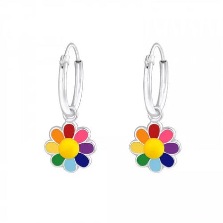 Children's Sterling Silver 'Rainbow Flower and Rainbow Butterfly' Stud Earrings