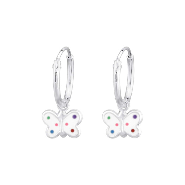 Children's Sterling Silver 'Rainbow Spot Butterfly' Hoop Earrings