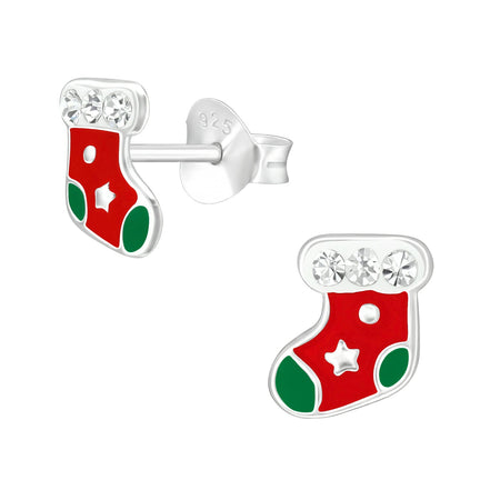 Children's Sterling Silver Christmas Candy Cane Stud Earrings