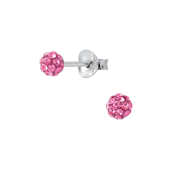 Children's Sterling Silver 'Rose Pink Shamballa Glitter Ball' Stud Earrings