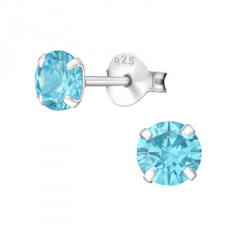 Children's Sterling Silver Blue Diamante Flower Stud Earrings